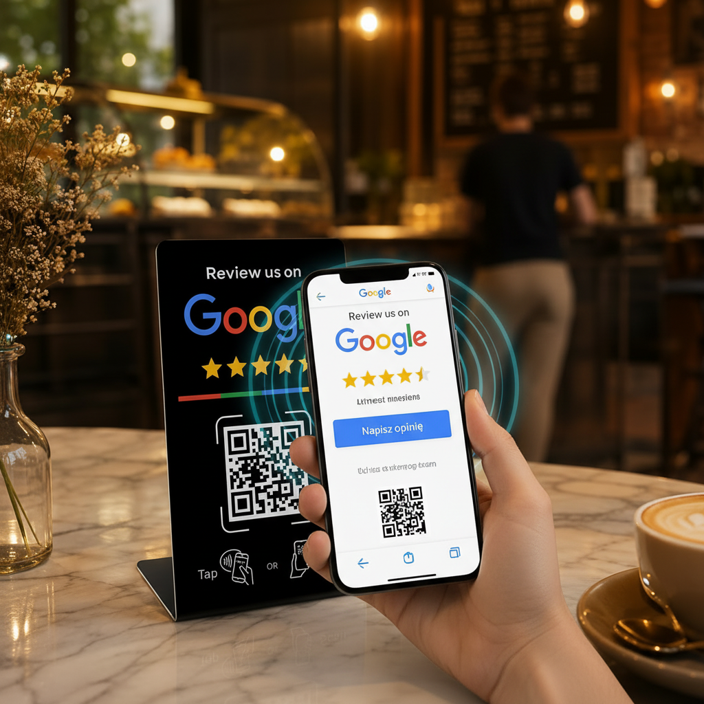 Telefon zbliżony do stojakas NFC — ekran Google Napisz opinię